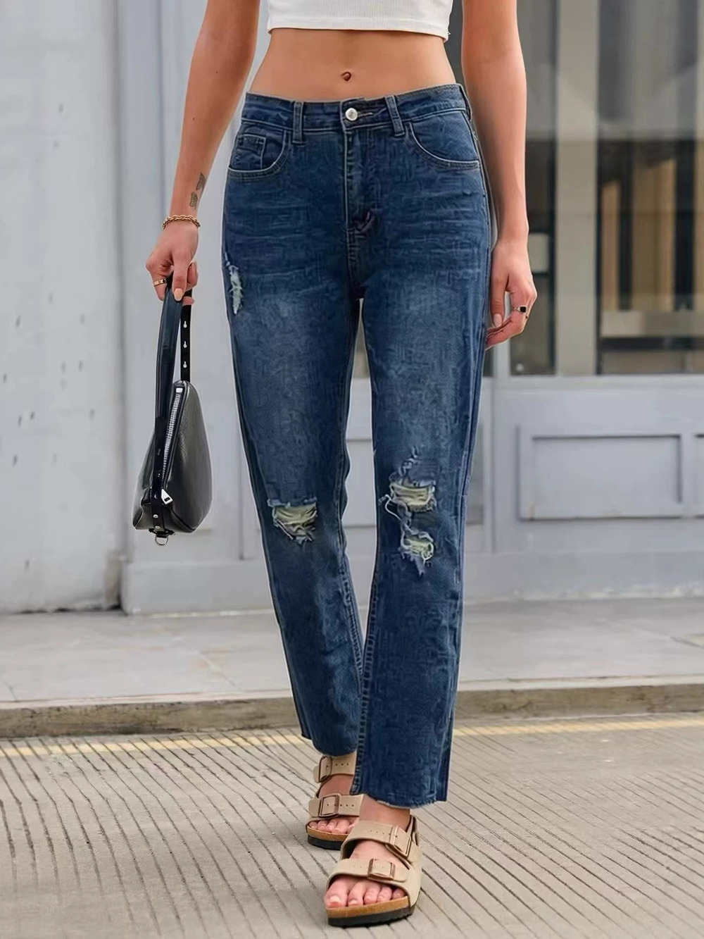 ZARA Retro Ripped Stretch Slim Fit Jeans for Women Fashion Slimming Denim Pants